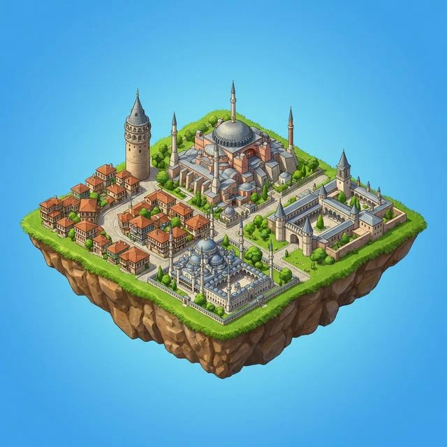 Isometric game board of historic Istanbul